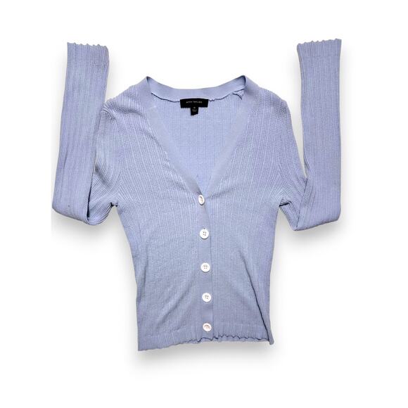 Ann Taylor Pastel Blue Fitted Ribbed Button Front Cardigan Top Size XS - Picture 8 of 9